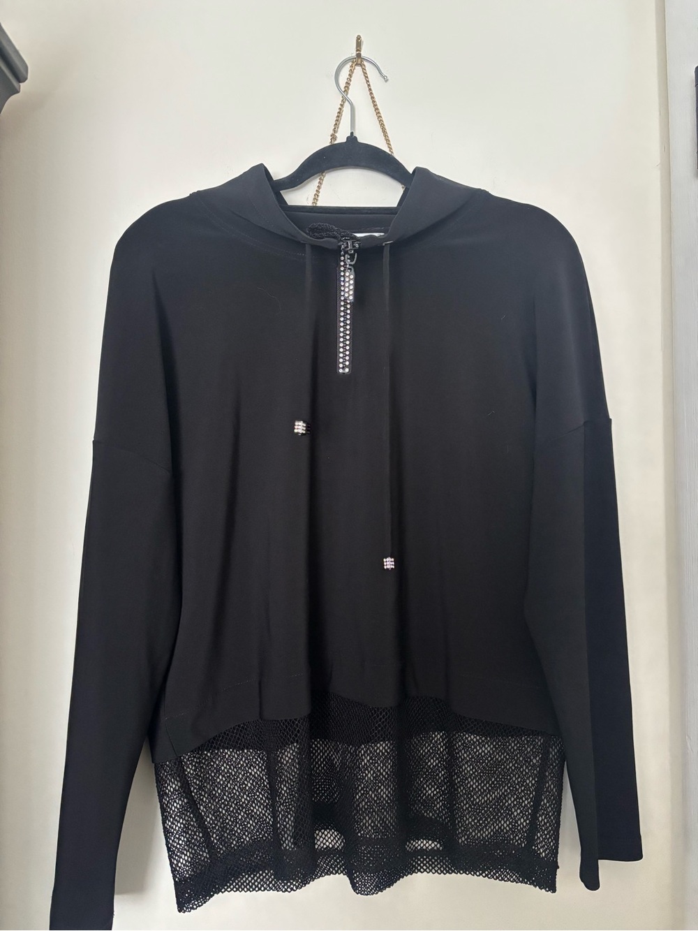 Joseph Ribkoff Black Hooded Zip Sweatshirt with Mesh Hem